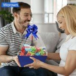 Worown 6 Pack Blue Cardboard Basket for Gifts Empty, Kraft Basket Kit with bags and Pull Bows for Packing Gift on Easter, Christmas, Birthday, Wedding