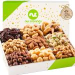 NUT CRAVINGS - Mixed Nuts Gift Basket in White Gold Box (9 Assortments) Food Arrangement, Healthy Snack Care Package, Kosher