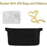 Poschnor Gift Basket Empty with Gift Bags and Ribbons, 12"X 8" X 5" Small Woven Rope Basket, Toy Basket for Baby and Pet, Black