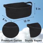 Poschnor Gift Basket Empty with Gift Bags and Ribbons, 12"X 8" X 5" Small Woven Rope Basket, Toy Basket for Baby and Pet, Black