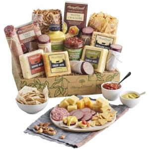 Harry & David Ultimate Meat and Cheese Gift Box, Food Gift Basket, Charcuterie Platter with 4 Chesse Blocks, 4 Sausages, 5 Sets of Crackers, Sesame Sticks, Relish & Honey Mustard Sauces