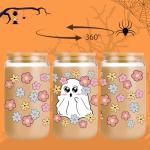 GSPY Halloween Ghost Iced Coffee Cups - 16 oz Tumbler with Lid and Straw - Halloween Gifts for Women - Funny Boo Basket Stuffers - Cute Glass Cup - Spooky Ghost Mug for Women, Girls, Adults