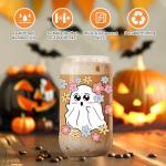 GSPY Halloween Ghost Iced Coffee Cups - 16 oz Tumbler with Lid and Straw - Halloween Gifts for Women - Funny Boo Basket Stuffers - Cute Glass Cup - Spooky Ghost Mug for Women, Girls, Adults