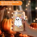 GSPY Halloween Ghost Iced Coffee Cups - 16 oz Tumbler with Lid and Straw - Halloween Gifts for Women - Funny Boo Basket Stuffers - Cute Glass Cup - Spooky Ghost Mug for Women, Girls, Adults