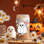 GSPY Halloween Ghost Iced Coffee Cups - 16 oz Tumbler with Lid and Straw - Halloween Gifts for Women - Funny Boo Basket Stuffers - Cute Glass Cup - Spooky Ghost Mug for Women, Girls, Adults