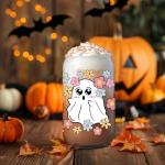 GSPY Halloween Ghost Iced Coffee Cups - 16 oz Tumbler with Lid and Straw - Halloween Gifts for Women - Funny Boo Basket Stuffers - Cute Glass Cup - Spooky Ghost Mug for Women, Girls, Adults