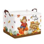 Clastyle Pumpkin Turkey Gift Basket Large Maple Leaf Scarecrow Cart Fall Basket Farm Harvest Storage Bin for Clothes Toy Book