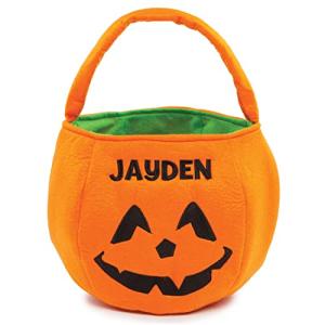 Personalized Planet Pumpkin Halloween Trick or Treat Bucket Bag | Custom Name Embroidered on Plush Candy Basket for Kids | Costume Accessory