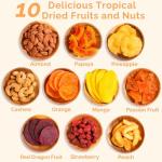 Dried Fruit Gift Baskets for Women – 10 Gourmet Tropical Assortment Box | Soft Dry Fruit Basket Gift – Fresh Fruits and Nuts Food Gifts - Birthday Gifts for Women - Includes Reusable Wood Tray