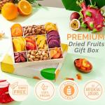Dried Fruit Gift Baskets for Women – 10 Gourmet Tropical Assortment Box | Soft Dry Fruit Basket Gift – Fresh Fruits and Nuts Food Gifts - Birthday Gifts for Women - Includes Reusable Wood Tray