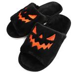 TITTOK Spooky Slides Halloween Slippers Jack O Lantern Pumpkin Soft Plush Cozy Open Toe Indoor Outdoor Fuzzy Slippers Gifts For Girls Women Girlfriend Men