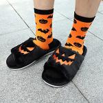 TITTOK Spooky Slides Halloween Slippers Jack O Lantern Pumpkin Soft Plush Cozy Open Toe Indoor Outdoor Fuzzy Slippers Gifts For Girls Women Girlfriend Men
