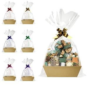 Baskets For Gifts Empty, 6 PCS Sturdy Diy Bulk Gift Basket Kraft Market Tray Cardboard Basket With Handles, Gift Baskets Kit Supplies Wrap To Fill For Birthday Christmas Valentines Thanksgiving