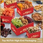 NUT CRAVINGS - Rakhi for Brother Dried Fruit & Mixed Nuts Gift Basket Red Tower + Heart Ribbon (12 Assortments) Food Arrangement, Healthy Snack Care Package, Kosher