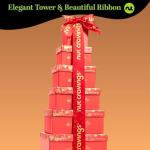 NUT CRAVINGS - Rakhi for Brother Dried Fruit & Mixed Nuts Gift Basket Red Tower + Heart Ribbon (12 Assortments) Food Arrangement, Healthy Snack Care Package, Kosher