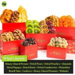 NUT CRAVINGS - Rakhi for Brother Dried Fruit & Mixed Nuts Gift Basket Red Tower + Heart Ribbon (12 Assortments) Food Arrangement, Healthy Snack Care Package, Kosher