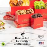 NUT CRAVINGS - Rakhi for Brother Dried Fruit & Mixed Nuts Gift Basket Red Tower + Heart Ribbon (12 Assortments) Food Arrangement, Healthy Snack Care Package, Kosher