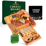 Cheese Platter and Meat Tray - Bamboo Charcuterie Board Set With Utensils and Wine Opener Included