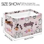 Sletend Foldable Canvas Storage Basket with Handles Halloween Cartoon Ghost Durable Storage Bin Organizer for Nursery Kids Shelves Desks Printed Canvas Storage Basket