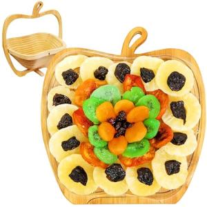 Dried Fruit Gift Basket by Anna and Sarah – 2 lbs Gourmet Fruit Tray with Pineapple Rings, Apricots, Kiwi, Prunes, Peaches & Black Raisins | Healthy Snack Box in Bamboo Basket, Holiday or Birthday Gift