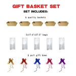 Baskets For Gifts Empty, 5 PCS Sturdy Diy Bulk Gift Basket Kraft Market Tray Cardboard Basket With Handles, Gift Baskets Kit Supplies Wrap To Fill For Birthday Christmas Valentines Thanksgiving