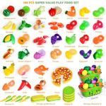 100 PCS Cutting Play Food Toy for Kids Kitchen, Pretend Food Kitchen Toys Accessories with 2 Baskets, Fake Food/Fruit/Vegetable, Christmas Birthday Gifts for 2 3 4 5 Years Old Toddlers Boys Girls