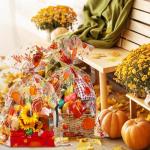 Cholemy 30 Pcs Thanksgiving Gift Basket Bags 19.7" x 27.6" Jumbo Fall Plastic Wrap Bags with Twist Ties for Thanksgiving Day Present Crafts Party Favors