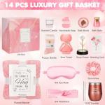 Birthday and Get Well Gifts for Women - Relaxing Spa Care Package With Luxury Flannel Blanket, Light-Up Rose Flower - Unique Self Care Gift Basket for Mom, Wife, Friends