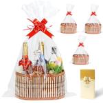 3 Set Baskets for Gifts Empty, Large Woven Bamboo Gift Basket Kit with Handles, Sturdy Empty Gift Baskets to Fill for Baby Shower, Birthday Party Wrapping Gift -3 Cellophane Wrap Bags,3 Gift Cards