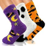 AIVEI 72-Needle Buttery Soft Halloween Fuzzy Socks for Women Cozy Funny Crazy Cute Fluffy Warm Slipper Socks for Girls 3 Pairs, Halloween Gifts Boo Spooky Basket Stuffers