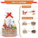 3 Set Baskets for Gifts Empty, Large Woven Bamboo Gift Basket Kit with Handles, Sturdy Empty Gift Baskets to Fill for Baby Shower, Birthday Party Wrapping Gift -3 Cellophane Wrap Bags,3 Gift Cards