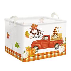 Clastyle Pumpkin Gift Basket Empty Rectangular Foldable Clothes Toy Storage Bin Large Gnome Truck Book Shelf Basket Orange Bull Plaid Harvest Basket