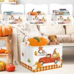 Clastyle Pumpkin Gift Basket Empty Rectangular Foldable Clothes Toy Storage Bin Large Gnome Truck Book Shelf Basket Orange Bull Plaid Harvest Basket