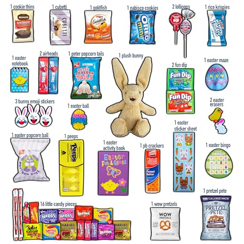 Filled Brown Easter Basket with Bunny and Treats