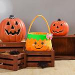 THOVSMOON Halloween Trick or Treat Bags Candy Basket Tote, Gift Bucket for Halloween Party Favor Supplies (Pumpkin)