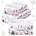 Maxcheck 6 Pcs Large Christmas Santa Storage Basket Foldable Christmas Gift Basket Rectangle Xmas Present Storage Boxes Bin Fabric Laundry Storage Organizer with Handles for Cloth Toy