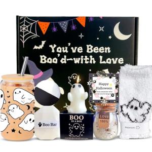UURM Boo Basket Gift for Women, 7 Spooky Gift Set Including Glass Cup, Halloween Ghost Gifts for Friends Teen Girls