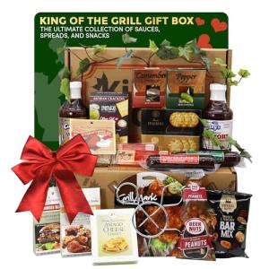 Gift Basket Village King of The Grill Gift Box with Seasonings & Sauces, Cheese Spreads Crackers, Sausages, Nuts & Dip Mix, BBQ gift basket for Memorial Day, Fourth of July, Labor Day, Patriot Day