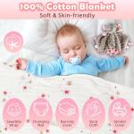 Totiro Newborn Baby Girl Gift, 9 Pcs Baby Gifts for Girls Newborn Essentials, New Baby Girl Gift Basket Baby Shower Gender Reveal Gifts, New Mom Gift Swaddle Blanket Bunny Rattle Gift Set