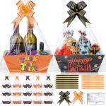 Yeaqee 36 Pcs 12 Pack Halloween Basket for Gifts with Bows Ribbons Bulk Treat Basket Orange Black Gift Baskets for Halloween Treat Party Favors