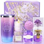 Allemu Birthday Gifts for Women, Thank You Gifts for Mom, Gifts for Wife, Girlfriend, Sister, Gift Set Idea for Her Christmas - Purple Gift Basket with 20 Oz Novelty Drinking Glasses