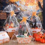 Yeaqee 12 set 10" x 8" x 4.5" Thanksgiving Gift Baskets Bulk 12 Empty Baskets with 15 Pull Bows 15 Bags Pumpkin Fall Leave Basket Autumn Harvest Themed Gift Box for Fall Autumn Party Favors