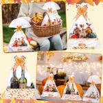 Yeaqee 12 set 10" x 8" x 4.5" Thanksgiving Gift Baskets Bulk 12 Empty Baskets with 15 Pull Bows 15 Bags Pumpkin Fall Leave Basket Autumn Harvest Themed Gift Box for Fall Autumn Party Favors