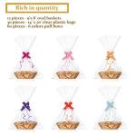 Jetec 12 Pcs Baskets for Gifts Empty, 9 x 6 x 2.24 Inches Woven Basket with 60 Colorful Pull Bows and 30 Clear Bags, Gift Fruit Storage for Thanksgiving, Christmas and Any Occasion(Beige)