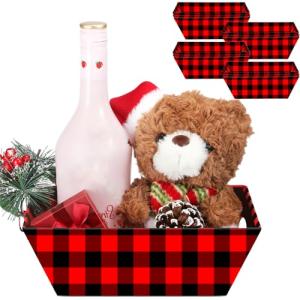 Potchen 12 PCS Baskets for Gifts Baskets Bulk Empty with Handle Small Gift Bags for Baby Shower Graduation Party Thanksgiving Christmas(Plaid)