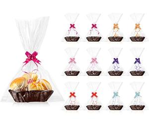 Jetec 12 Pcs Baskets for Gifts Empty, 9 x 6 x 2.24 Inches Woven Basket with 60 Colorful Pull Bows and 30 Clear Bags, Gift Fruit Storage for Thanksgiving, Christmas and Any Occasion(Dark Brown)