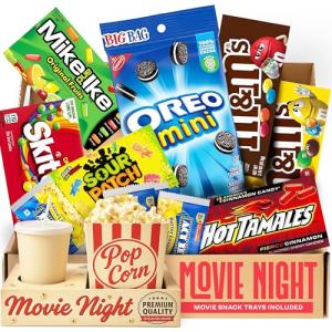 Movie Night Supplies: Candy Variety Pack – Movie Gift Basket Includes Theatre Candy Assortment, Snack Trays, Popcorn Buckets – Date Night Kit & Housewarming Gifts by CraveKraft