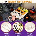 JOYIN 3PCS 13.75” Large Halloween Tote Treat Bags for Trick or Treating, Halloween Goodie Candy Bags, Reusable White Canvas Gift Bag for Kids Party Favor Supplies, Snack Grocery Tote with Handles