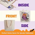 JOYIN 3PCS 13.75” Large Halloween Tote Treat Bags for Trick or Treating, Halloween Goodie Candy Bags, Reusable White Canvas Gift Bag for Kids Party Favor Supplies, Snack Grocery Tote with Handles