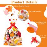 Fall Thanksgiving Gift Bags for Basket, 20x28 Inch Large Clear Basket Bags, 15 PCS Pumpkin Maple Leaf Cellophane Wrap with 15 PCS Pull Bows, Plastic Cellophane Bags for Fall Thanksgiving Gift Wrapping